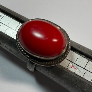 Vintage Sterling Silver Ring with a Red Oval Shaped Stone. Size 6